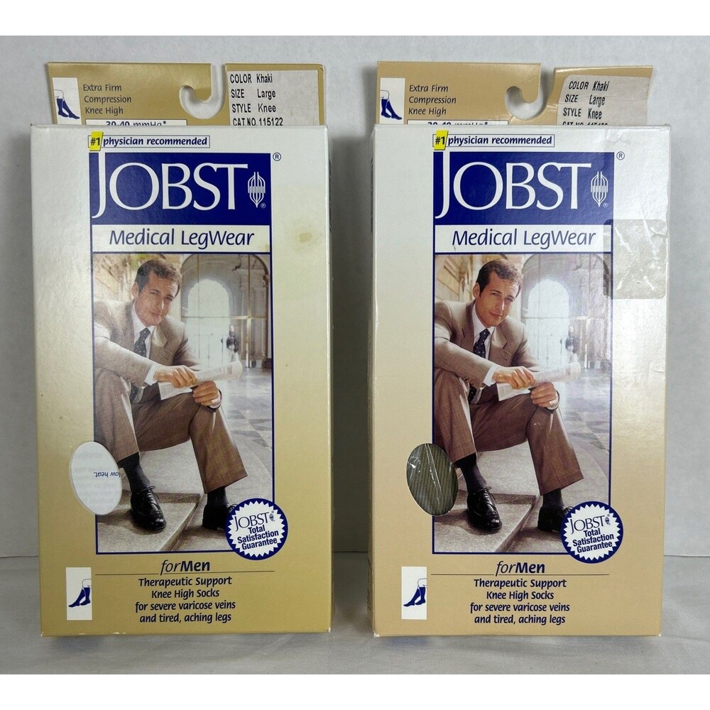 Jobst for Men’s Large Extra Firm Compression Socks Khaki Knee High NOS Lot of 2